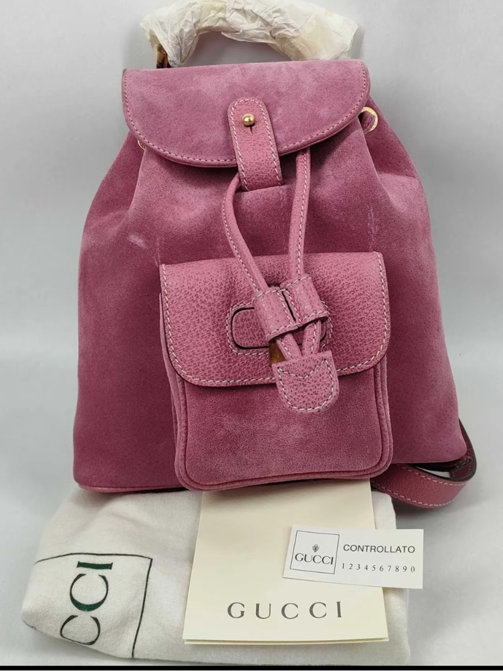 Vintage Gucci Pink Suede Backpack with Front Pocket in EXCELLENT condition